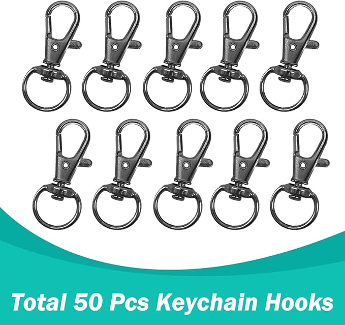 100PCS Premium Swivel Snap Hooks with Key Rings,Metal Lanyard Keychain Hooks Lobster Clasps for Key Jewelry DIY Crafts Black 1.25inches/32mm(50 Pcs Lanyard Snap Hooks+50 Pcs Key Rings)