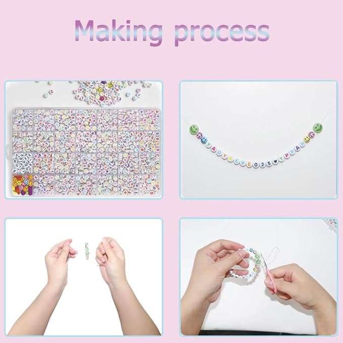 YMSDZHL Alphabet Beads A-Z 1400Pcs Letter Beads, Acrylic 4x7mm Round Letter Beads Kits,Black Digit and Colorful Smile Beads for Bracelets Necklaces DIY Jewelry Making (Colorful,1400PCS)