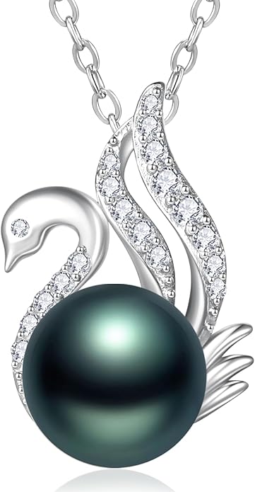 Freshwater Black Pearl Necklace for Women 18K White Gold Plated Sterling Silver 8-10mm AAAA Engagement Wedding Jewelry Anniversary Wedding Birthday Gifts for Mom Mother Wife