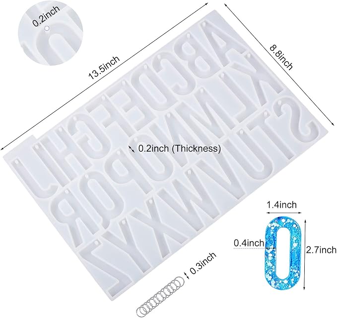 LET'S RESIN Alphabet Keychain Molds with Hole, Large Alphabet Resin Silicone Molds for Epoxy, Resin Letter Molds for Keychain Jewelry Pendant Making