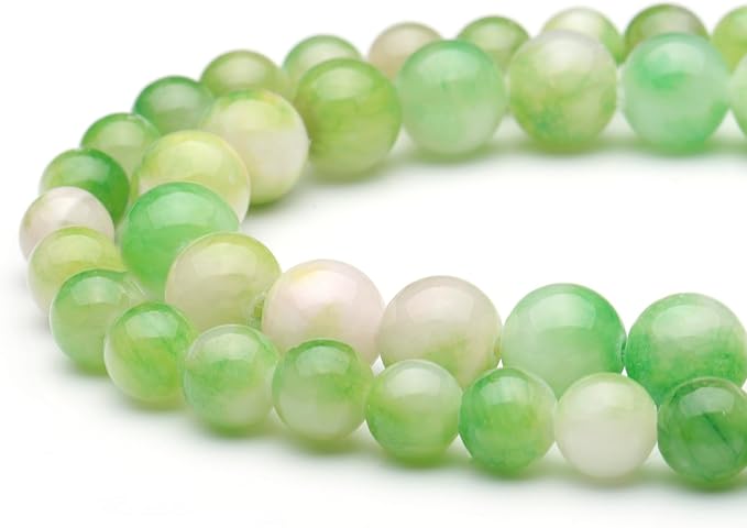 Youngbling Natural Gemstone Beads for Jewelry Making,6mm Green White Jade Polished Round Smooth Stone Beads for Bracelet Necklace 15 Inch(Green White Jade,6mm)