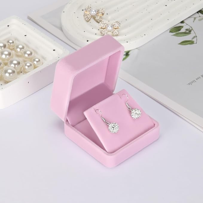 2 Pieces Velvet Earring Gift Box, Small Jewelry Storage Holder Display Boxes For Earring Stud Necklace, Jewelry Showcase With Stereo Display Cardboard (PINK)