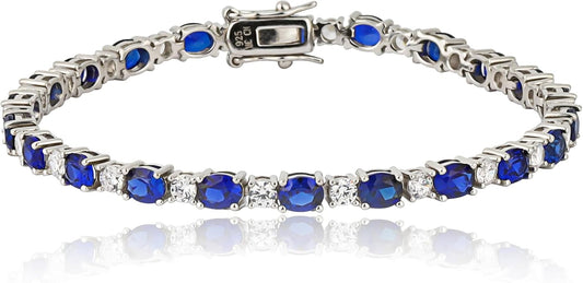 925 Sterling Silver Created Blue Sapphire Tennis Bracelet | Anti-Tarnishing and Hypoallergenic Sterling Silver Bracelet for Women by MAX + STONE