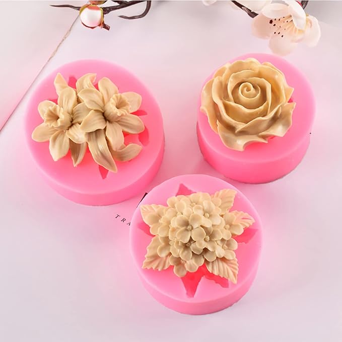 3 Pack Flower Mold Flower Silicone Wave Spiral Candle Mold - Silicone Resin Casting Molds for Candle & Resin & Soap Craft Supplies