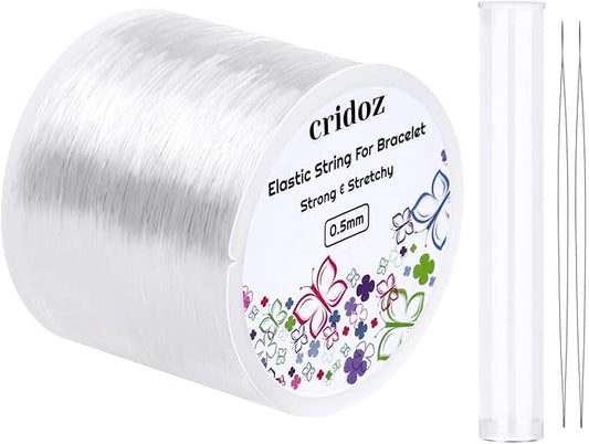 Stretchy String for Bracelets, Cridoz 0.5mm Clear Elastic String Stretch Cord Bracelet String with 2 Pcs Beading Needles for Seed Beads, Pony Beads, Bracelets and Jewelry Making