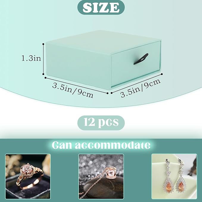 Luxury Velvet-Lined Jewelry Gift Box 12-Pack, Compact Drawer Style Organizer for Earrings & Rings, Elegant Bracelet Display Box, Small Jewelry Storage Box, 3.5x3.5x1.26 Inches (Blue)