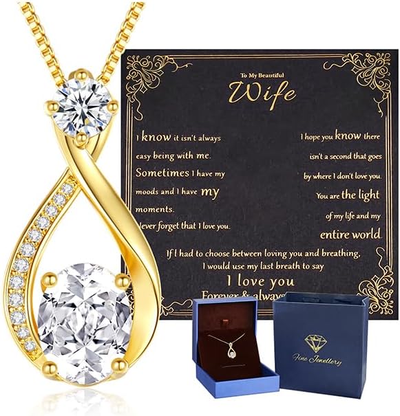 1.5CT Moissanite Infinity Pendant Necklace in Gift Box|Anniversary Wedding Gifts for Women Wife Her|S925 Sterling Silver 18K White Gold/Gold Filled|Jewelry for Birthday Christmas Valentines Day