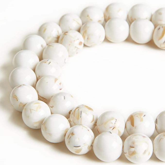 100pcs 10mm White Shell Turquoise Beads Natural Gemstone Beads Round Loose Beads for Jewelry Making