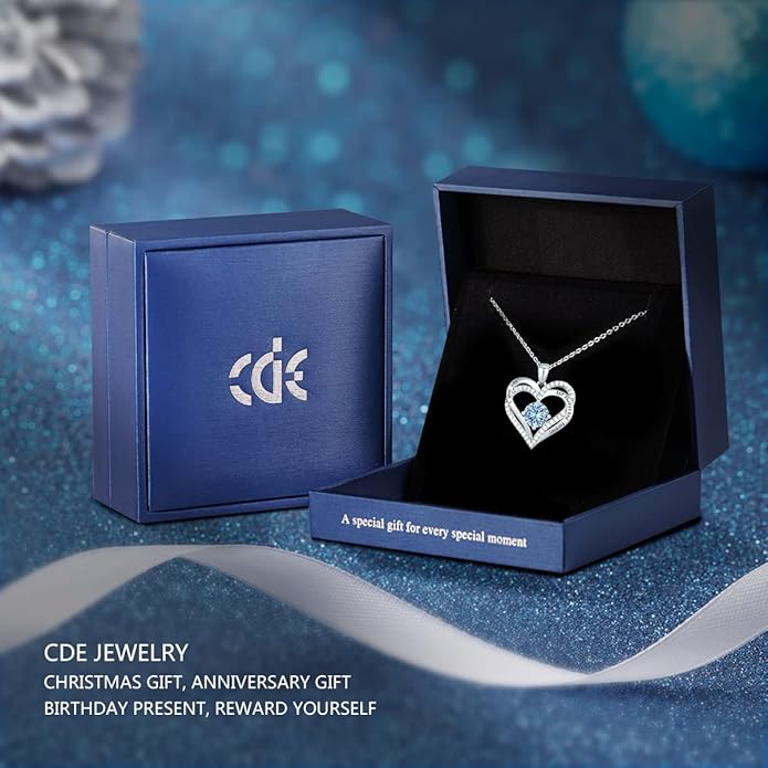CDE Valentine's Day Gift Forever Love Heart Necklaces for Women, Wedding Anniversary, Birthday Mothers Christmas Day Gifts for Mom, Mother, Wife, S925 Silver Jewelry with Birthstone Pendant