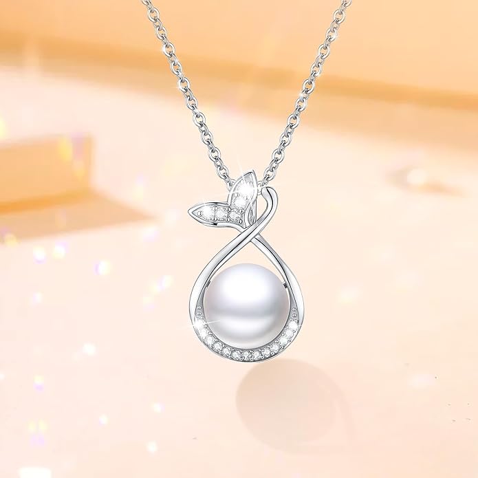 Pearl Pendant Necklace for Women,925 Sterling Silver Pendant Jewelry,Anniversary Christmas Birthday Valentines Gifts for Wife, Mom, Dauhter, Girlfriend,Her