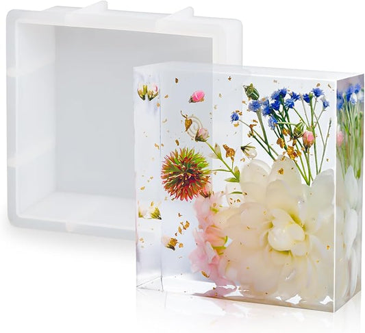 Resin Molds Silicone,Epoxy Resin Casting Craft Mold for Flower Preservation Bookends DIY Art (Square)