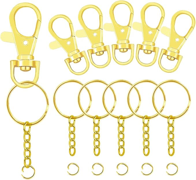 100 Pcs Swivel Snap Hook and Key Rings with Chain and Jump Rings for Keychain Lanyard DIY Jewelry Crafts Accessories(50 Lanyard Snap Hooks+50 Key Ring with Chains) (Gold)