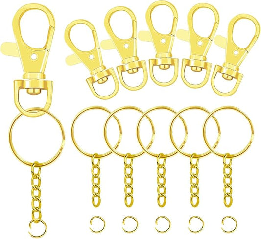 100 Pcs Swivel Snap Hook and Key Rings with Chain and Jump Rings for Keychain Lanyard DIY Jewelry Crafts Accessories(50 Lanyard Snap Hooks+50 Key Ring with Chains) (Gold)