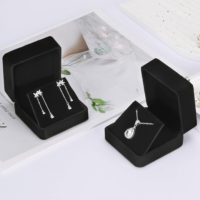2 Pieces Velvet Earring Gift Box, Small Jewelry Storage Holder Display Boxes For Earring Stud Necklace, Jewelry Showcase With Stereo Display Cardboard (BLACK)