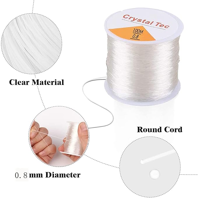 0.8mm Elastic Stretch Thread for Bracelets, 3 Rolls Elastic Bead Cord, Stretchy Bracelet String Crystal String Bead Cord for Bracelet, Beading and Jewelry Making