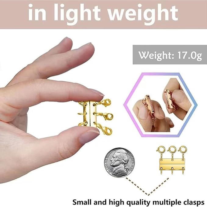 Layering Magnetic Necklace Clasps, Stainless Steel Chain Link Clasps, Multiple Necklace Clasp for Layered Look (2golden+2silvery B)