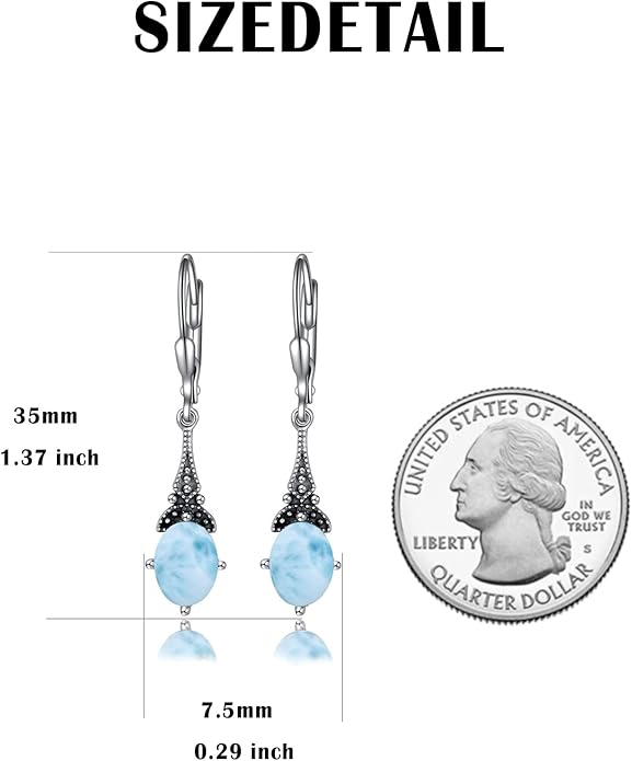 AOBOCO Vintage Earrings for Women Sterling Silver Retro Drop Dangle Leverback Earrings with 8x6mm Oval Genuine or Simulated Birthstone Crystal from Austria, Anniversary Jewelry Gifts for Her (Gift Box)