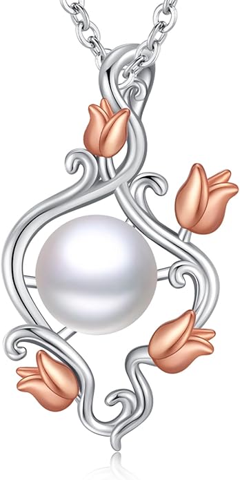 Pearl Pendant Necklace for Women,925 Sterling Silver Pendant Jewelry,Anniversary Christmas Birthday Valentines Gifts for Wife, Mom, Dauhter, Girlfriend,Her