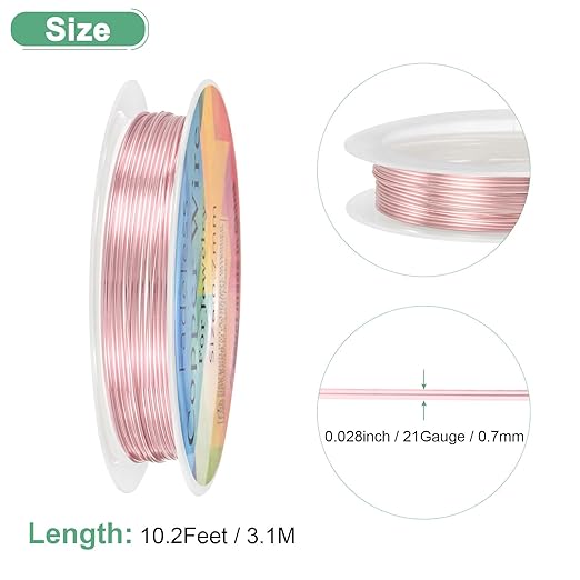 0.7 mm/21 Gauge Copper Wire for Jewelry Making, 10.2FT Copper Beading Craft Wire for Jewelry/Weaving/DIY Crafting/Planting, Color-Retaining [3.1M, Rose Gold]