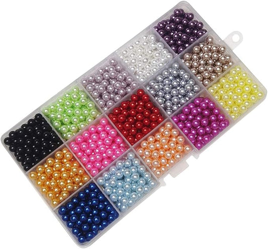 Chenkou Craft 1050pcs 6mm Assorted 15 Colors No Hole Round Ball Bead Scrapbooking Craft DIY Beads Decoration + Plastic Box (Assorted Colors, 6mm)