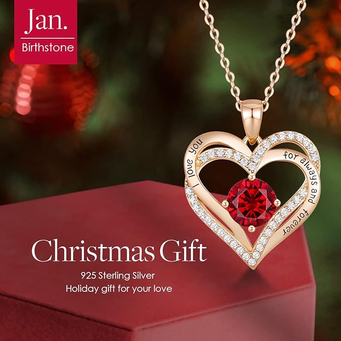 CDE Valentine's Day Gift Forever Love Heart Necklaces for Women, Wedding Anniversary, Birthday Mothers Christmas Day Gifts for Mom, Mother, Wife, S925 Silver Jewelry with Birthstone Pendant