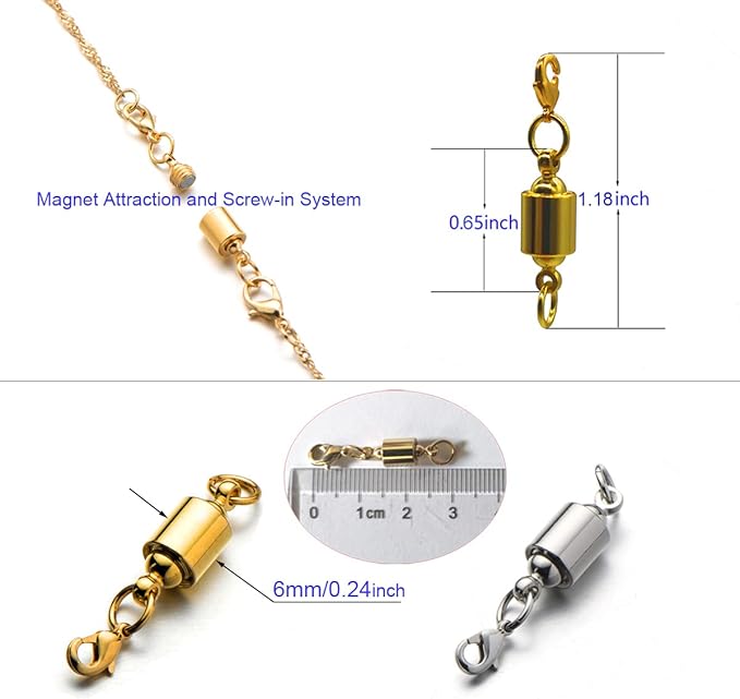 Zpsolution Screw Magnetic Clasps for Necklaces Safety Magnetic Locking Jewelry Clasp Converter