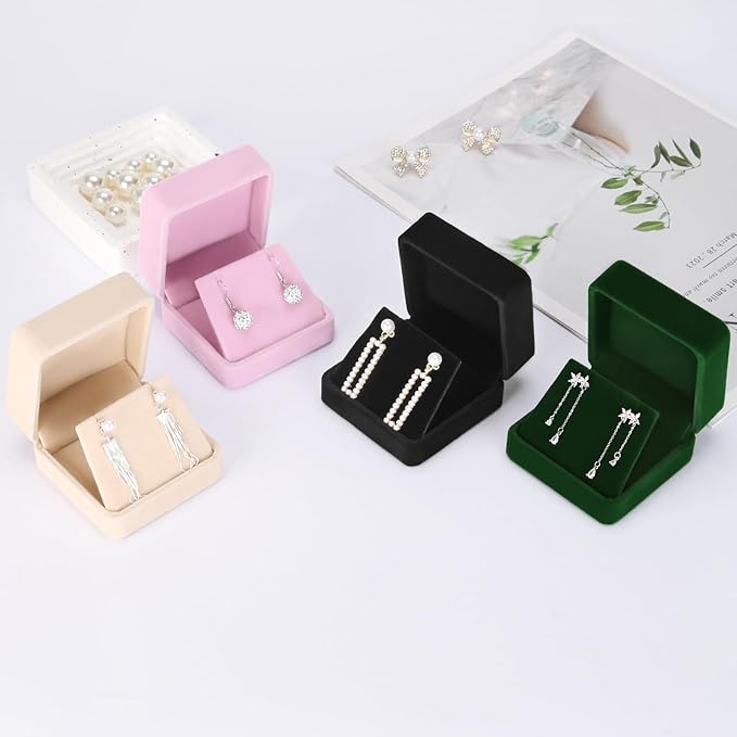 2 Pieces Velvet Earring Gift Box, Small Jewelry Storage Holder Display Boxes For Earring Stud Necklace, Jewelry Showcase With Stereo Display Cardboard (PINK)