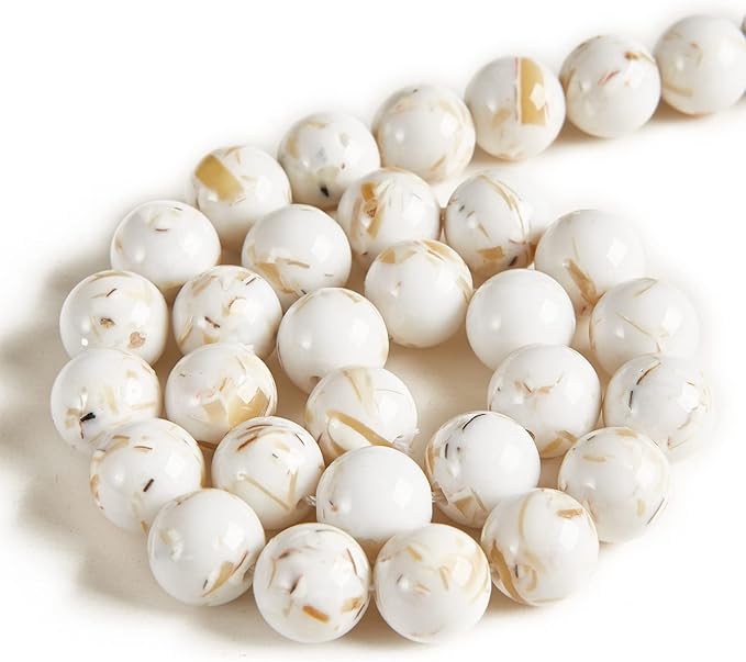 100pcs 10mm White Shell Turquoise Beads Natural Gemstone Beads Round Loose Beads for Jewelry Making