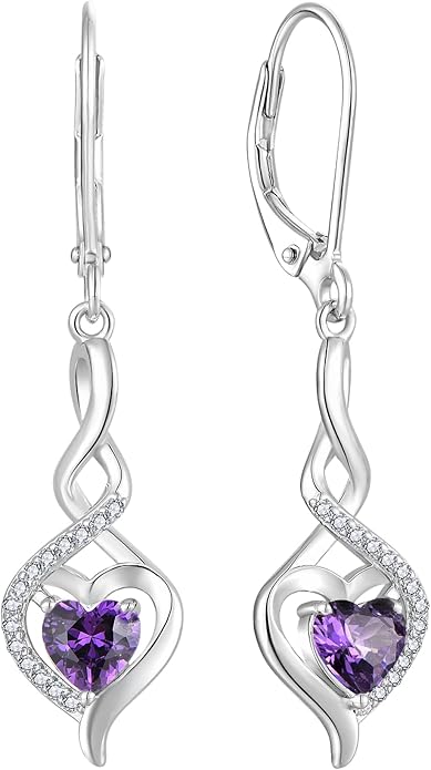 Starchenie Infinity Heart Earrings Sterling Silver Twisted Leverback Earring Gemstones Jewelry for Women