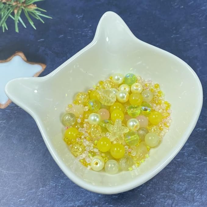 Assorted Glass Resin Beads Multi Size Colors Smooth Cracked Gravel Millet Spacer Beads for Bracelets Necklace Earring DIY Jewelry Making Craft(Glazed Yellow Series)