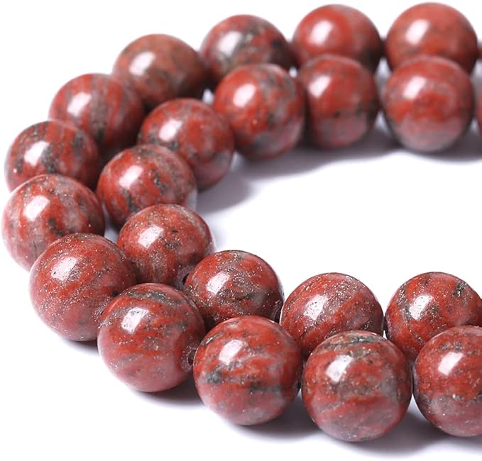 60pcs 6mm Natural Red Seasame Jasper Gemstone Beads Round Loose Spacer Beads for Jewelry Making DIY Bracelets Necklaces 15" (6mm, Red Seasame Jasper)