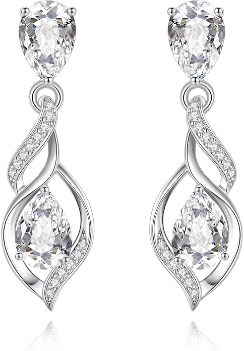 FANCIME Gift for Women Birthstone Earrings for Her Teardrop Birthstone Earrings S925 Sterling Silver infinity Love Birthday Gifts for Mom Women