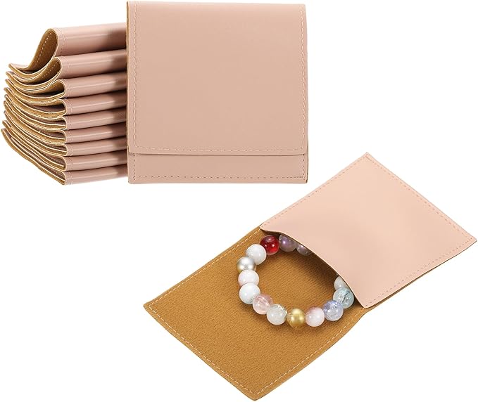 PATIKIL 20 Pack PU Leather Jewelry Pouch, 3" x 3" Envelope Style Jewelry Pouches for Bracelets Necklaces Earrings Rings, Small Luxury Bags for Wedding Candy Gift Storage, Light Pink