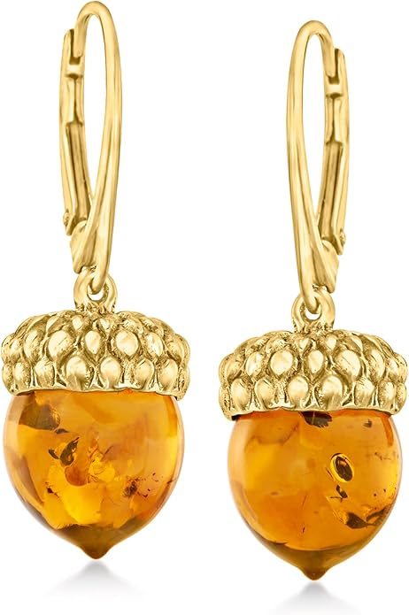 Ross-Simons Amber Acorn Drop Earrings in 18kt Gold Over Sterling