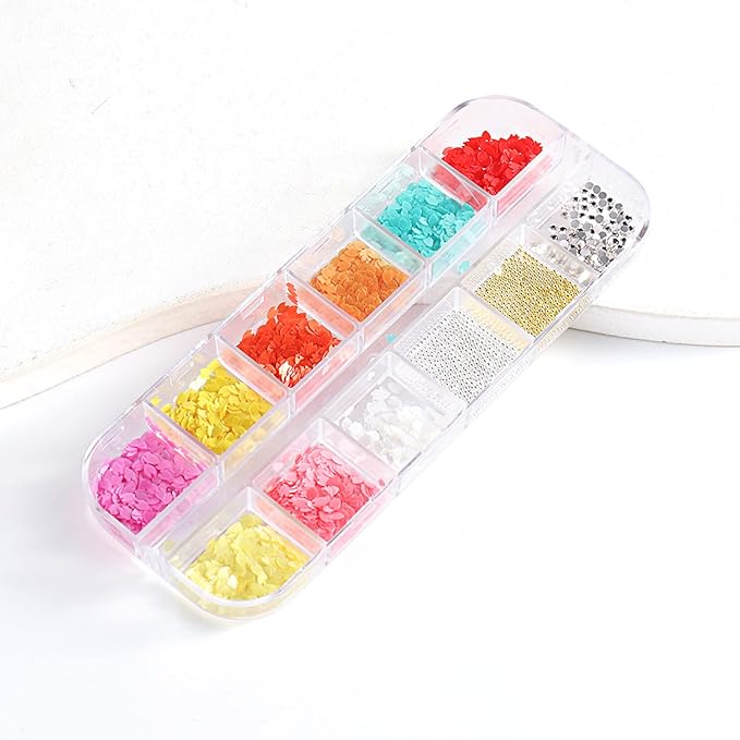 Cherry Petals Glitter, Mixed Flower Beads Rhinestone Decoration Floral Acrylic Nails Designs for Women and Girls Manicure