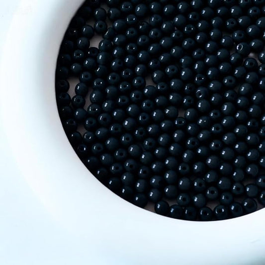 Jabrand 500pcs Black Beads, 4mm Porcelain Beads for Jewelry Making Round Ceramic Bead Unique Vintage Bead for Craft Beading Kit Bracelets DIY Decor