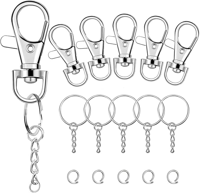 100 Pcs Swivel Snap Hook and Key Rings with Chain and Jump Rings for Keychain Lanyard DIY Jewelry Crafts Accessories(50 Lanyard Snap Hooks+50 Key Ring with Chains)
