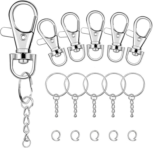 100 Pcs Swivel Snap Hook and Key Rings with Chain and Jump Rings for Keychain Lanyard DIY Jewelry Crafts Accessories(50 Lanyard Snap Hooks+50 Key Ring with Chains)