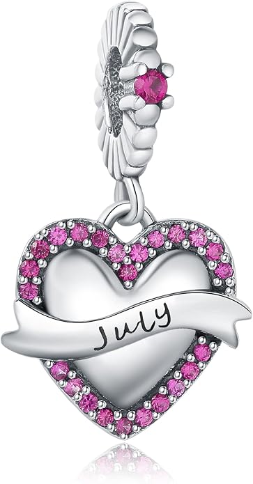 Birthstone Charms 925 Sterling Silver Love Heart pendant Beads Fit Pandora Charms Bracelet and Necklace, Fit Women Wife Mom Christmas Birthday Gift