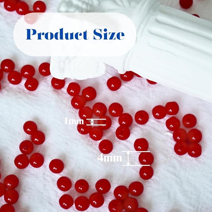 Jabrand 500pcs Red Beads, 4mm Porcelain Beads for Jewelry Making Round Ceramic Bead Unique Vintage Bead for Craft Beading Kit Bracelets DIY Decor