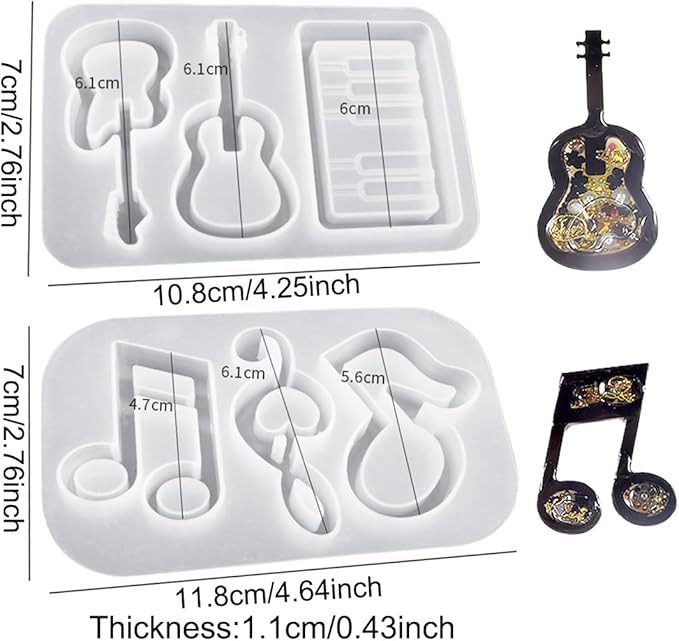 Voyyphixa 6PCS Music Notes Resin Shaker Molds Guitars Quicksand Silicone Molds for Epoxy Resin Quicksand UV Resin Mold Shaker Resin Casting Molds for Pendant Jewelry Decoration Craft Making DIY