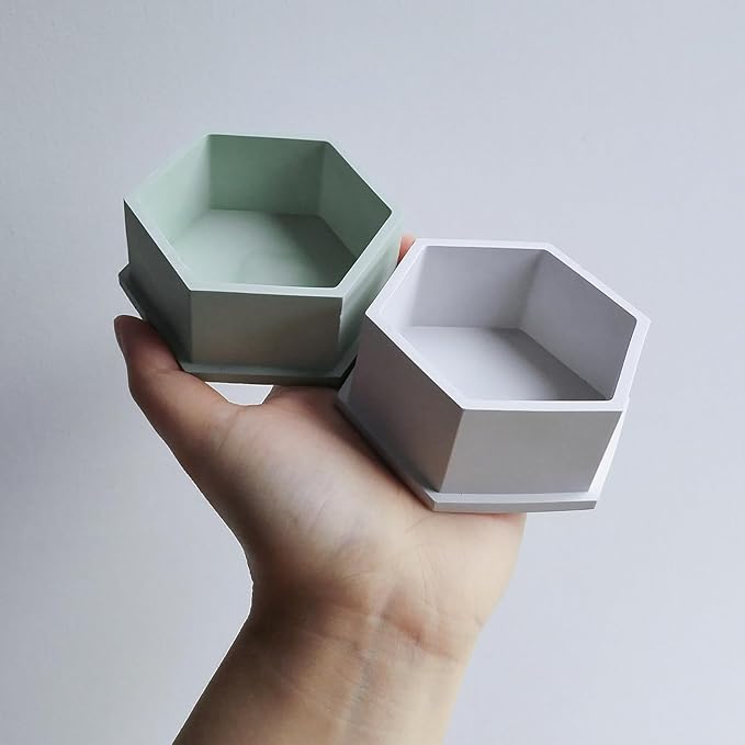 Wehous 2PCS Hexagon Candle Jar Silicone Molds, Geometric Container Plant Pot Silicone Molds for Resin Concrete, Epoxy Resin Casting Storage Box Molds for Jewelry Holder Trinket Tray Art Craft Decor