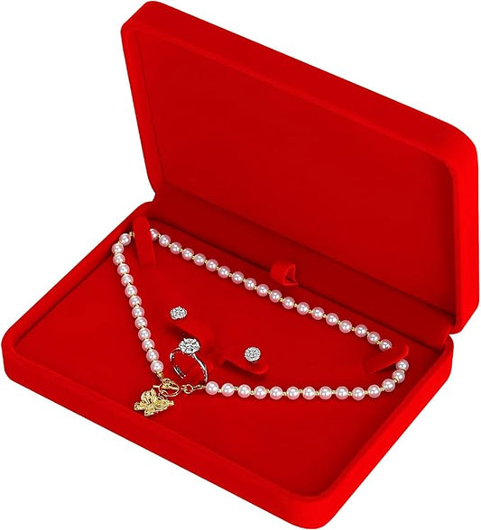 LETURE Large Velvet Jewelry Set Box, Big Necklace and Ring Earring Pendant Gift Box, Pearl Necklace/Chunky Necklace Jewelry Storage Case (Wine Red)