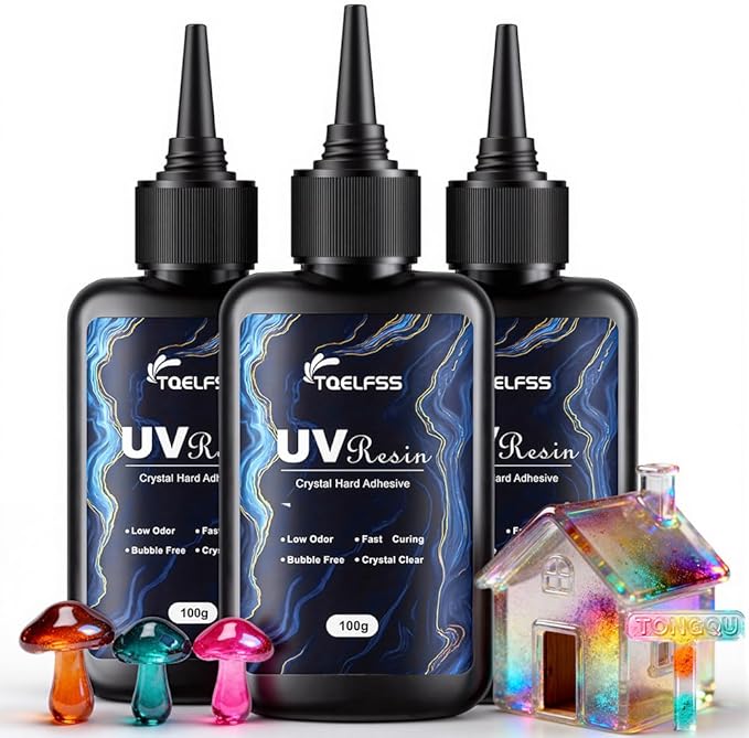 300g UV Resin,Crystal Clear,Hard UV Curing epoxy Resin, Upgraded Formula,odorless,Solar Activated Glue kit,Clear,UV Fast Curing,for Craft Decoration (100 g*3)