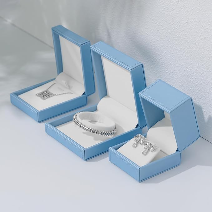 Leather Necklace Box Necklace Gift Box Velvet Interior Pendant Case Long Chain Display Storage Case for Anniversary Wedding Birthday Mother's Day Gifts (Blue)