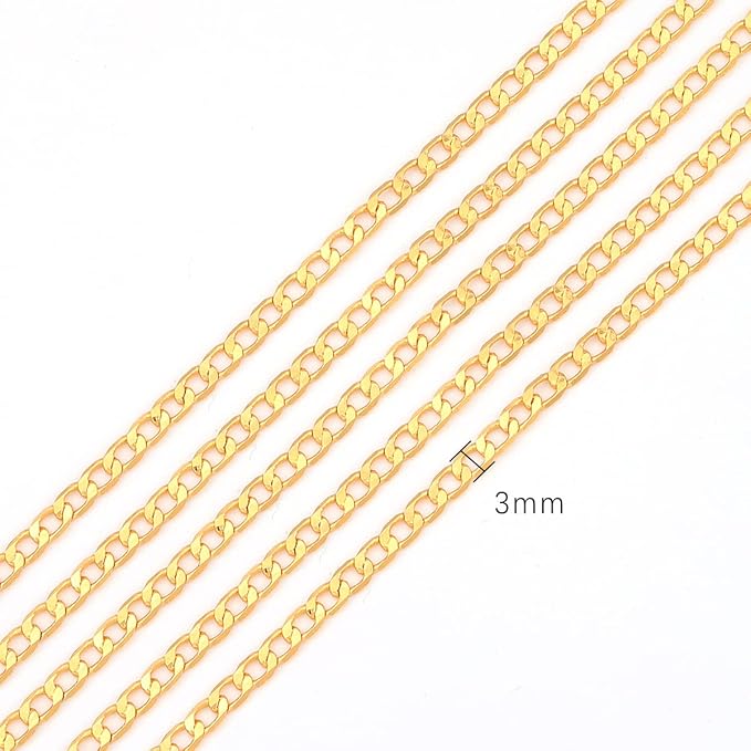 BEADIA 18K Gold Plated Flat O Chains 3.0mm 2 Meters for Jewelry Making Findings