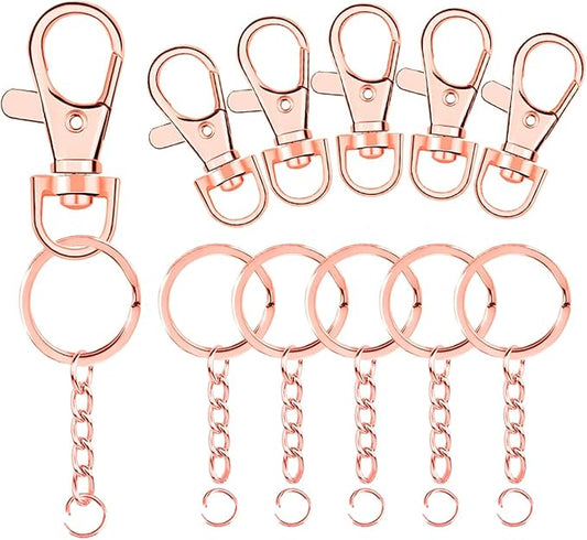 100 Pcs Lanyard Snap Hooks and Key Rings with Chain and Jump Rings for Keychain Lanyard DIY Jewelry Crafts Accessories(50 Swivel Snap Hooks +50 Flat Key Ring with Chains) (Rose Gold)