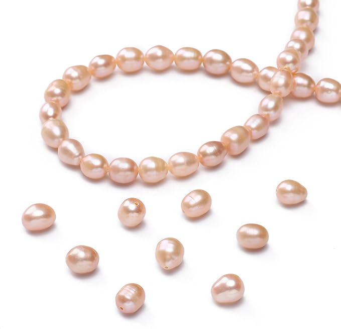 Natural Pearl Beads Rice 7-8mm Pink Freshwater Cultured Loose Gemstone Beads for DIY Jewelry Making 13.8''/Strand HQ