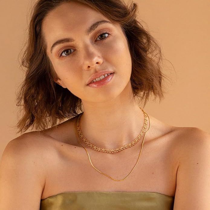 Aobei Pearl 18K Gold Plated Paperclip Chain Choker Satellite Chain Freshwater Cultured Biwa Pearl Pendant Necklace Dainty Jewelry for Women