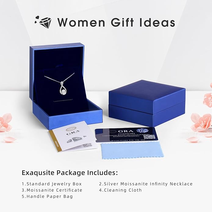 1.5CT Moissanite Infinity Pendant Necklace in Gift Box|Anniversary Wedding Gifts for Women Wife Her|S925 Sterling Silver 18K White Gold/Gold Filled|Jewelry for Birthday Christmas Valentines Day